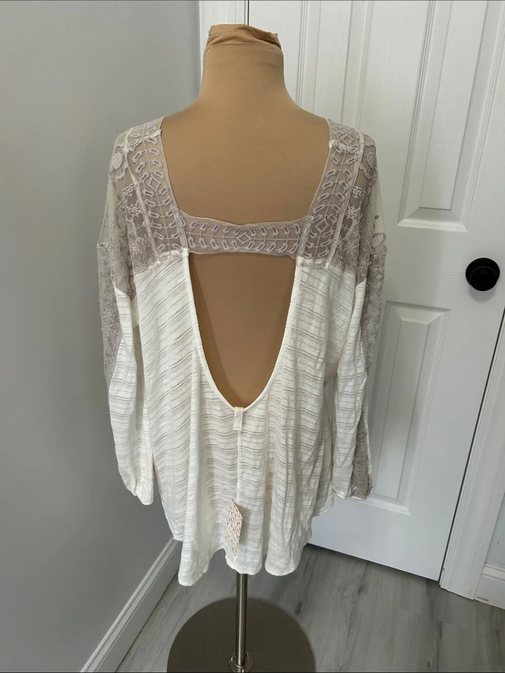 Free People Valley City Ivory Mesh Burnout Surplice Top